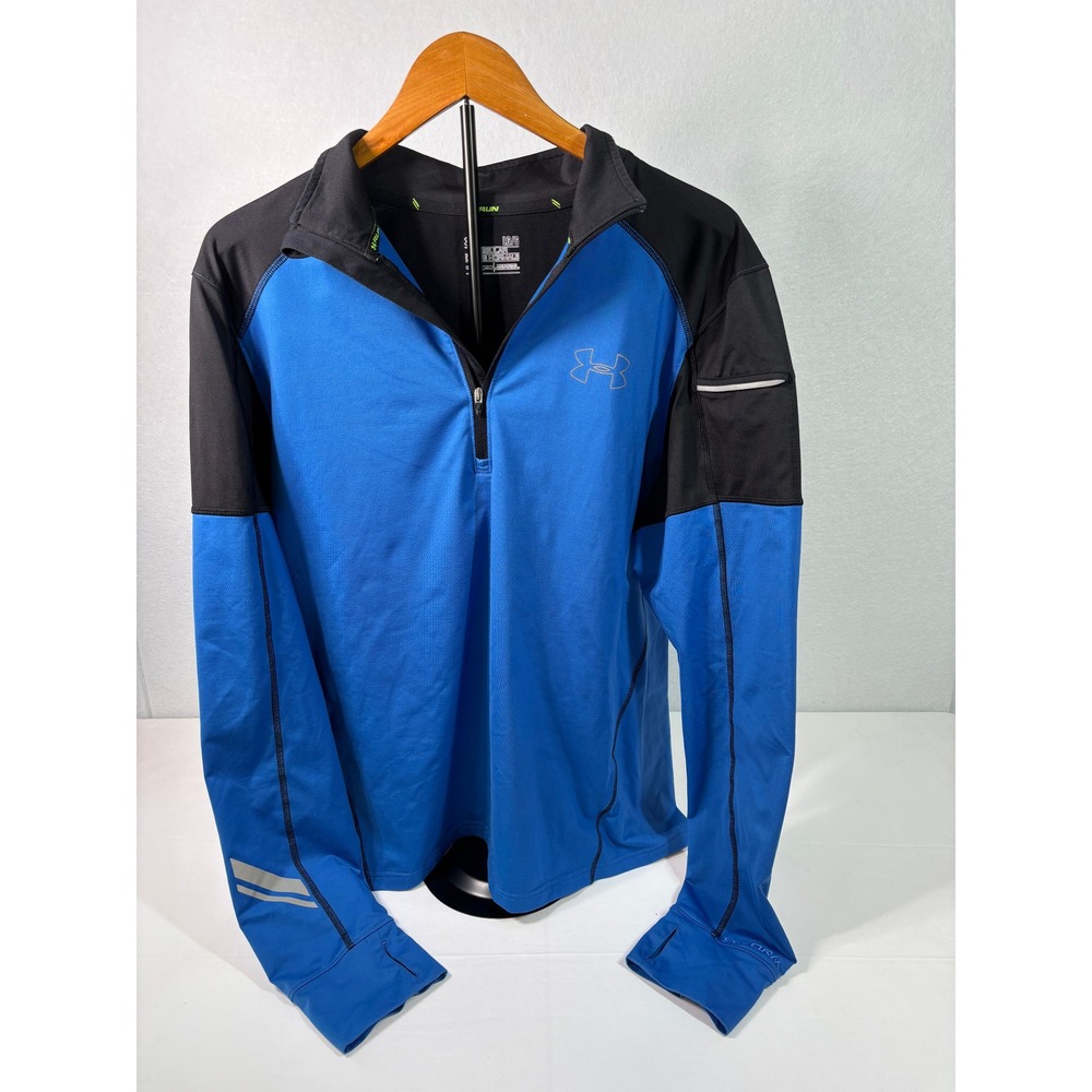 Under Armour ColdGear Run Mens Blue Black Quarter Zip Pullover UA Storm Large